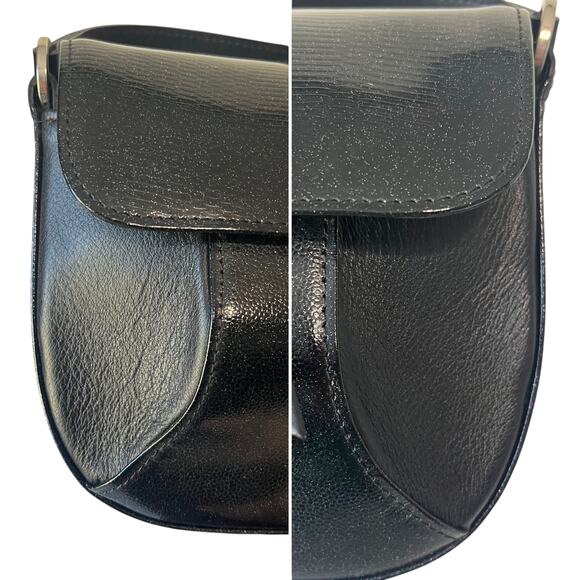 Longchamp Idole Y2K Vintage Black Patent Leather Clutch Silver Ring Tassel - Picture 9 of 10